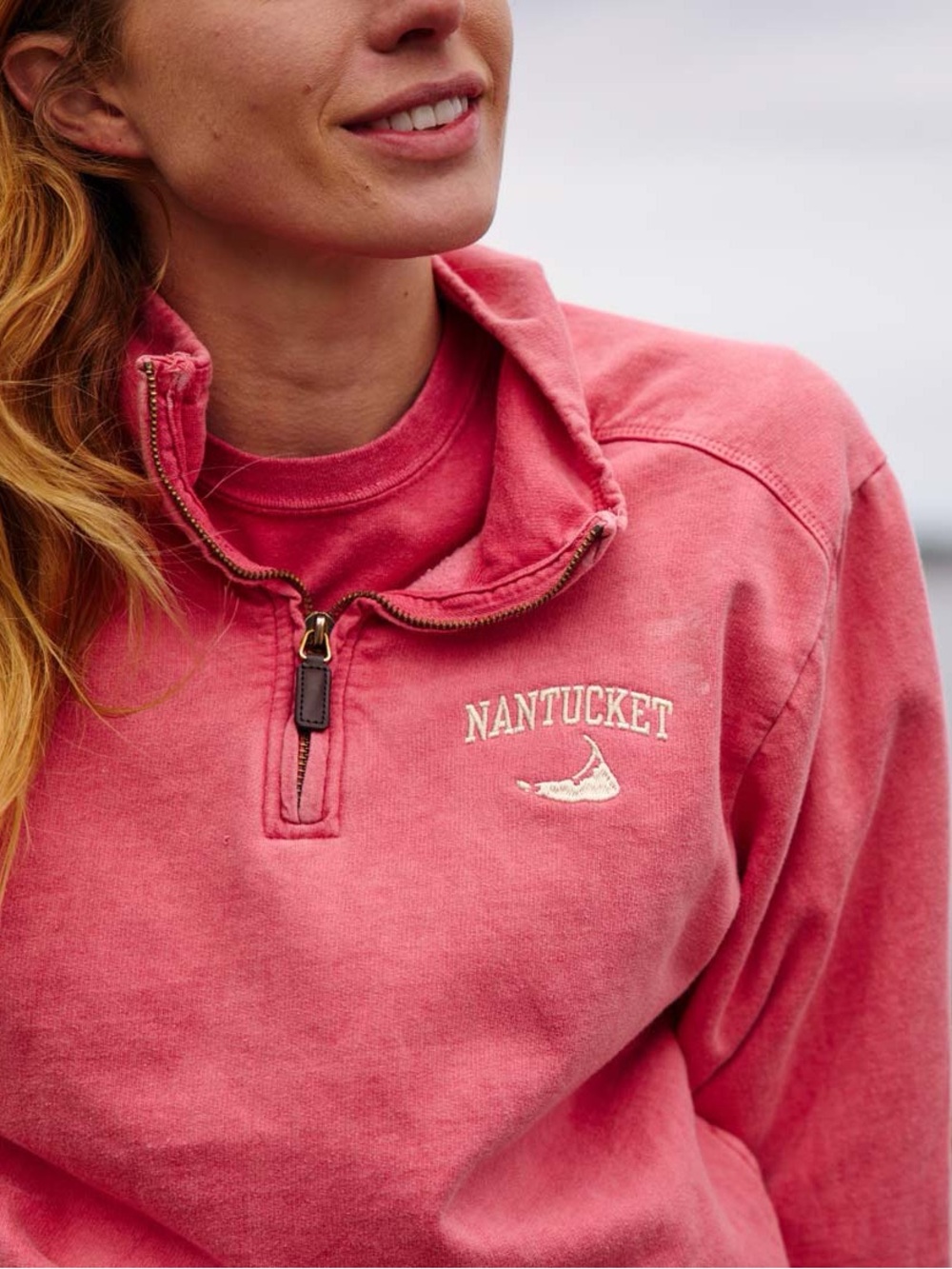 Nantucket Clothing Co Salt Wash Quarter Zip Pullover Pink L NWOT Oversized